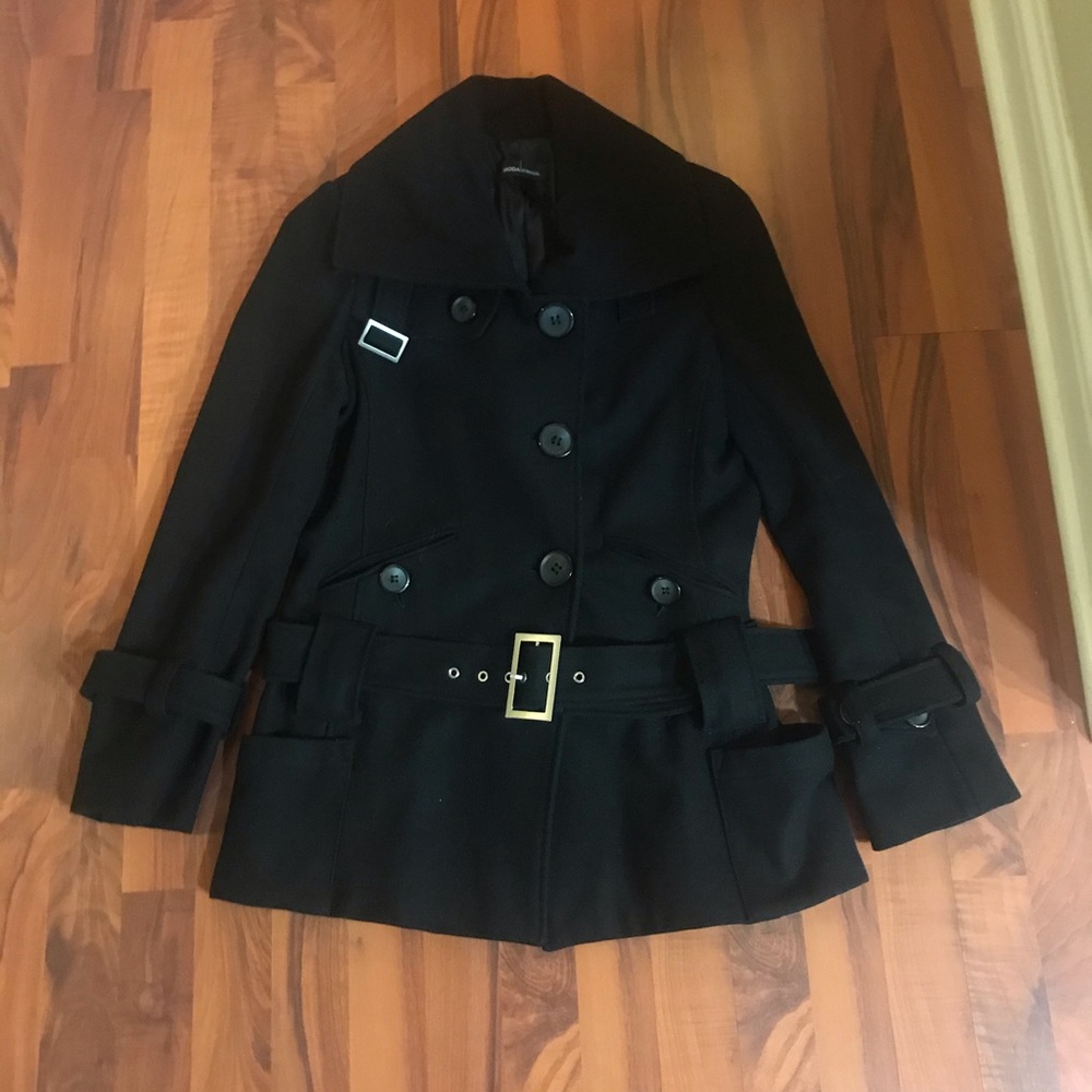Women Moda International Black Pea Coat - Medium